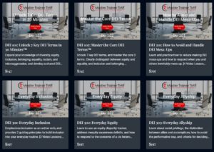 grid showing 6 on-demand online DEI course cards with course descriptions and prices